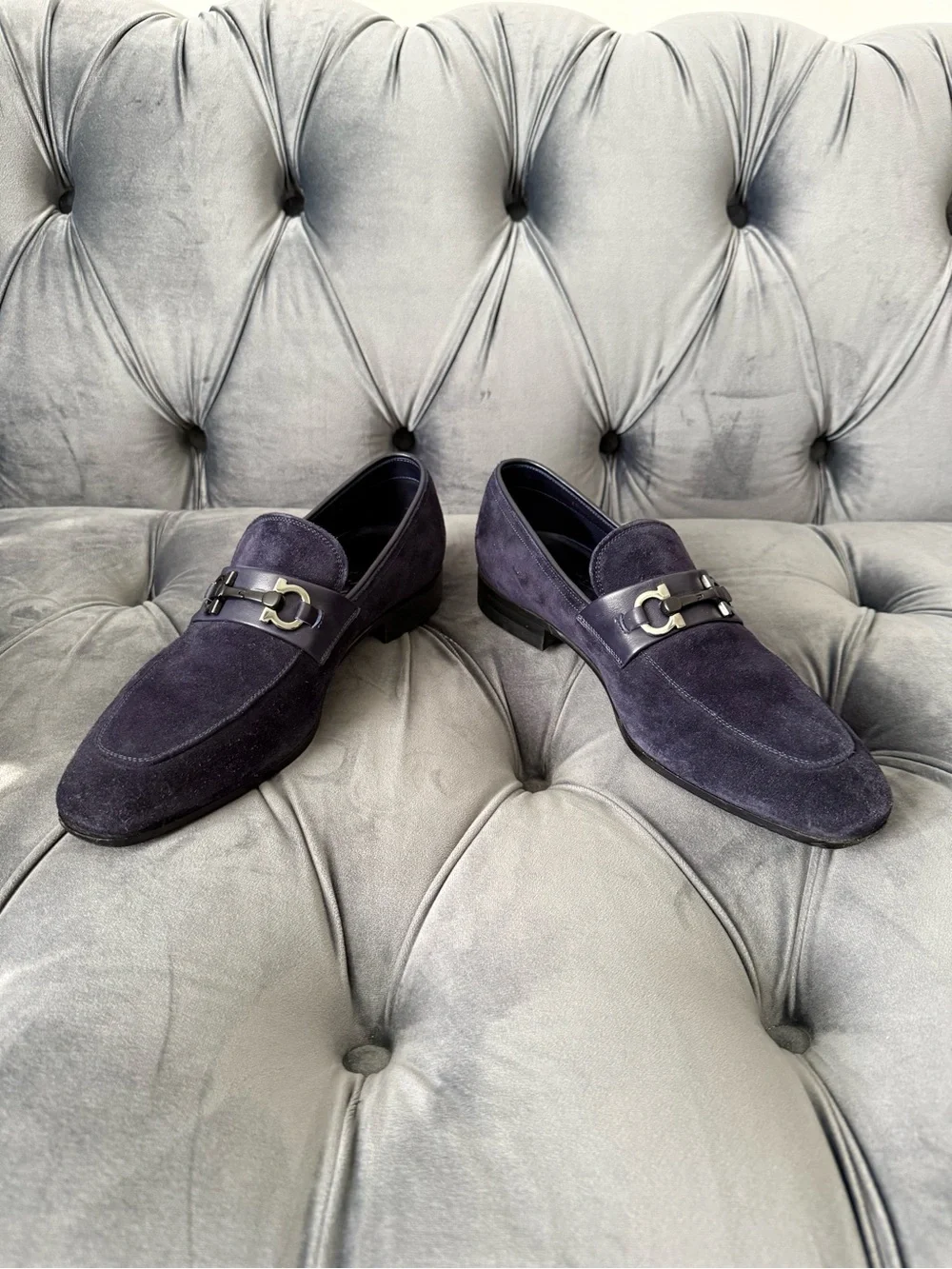Salvatore Ferragamo Cremona Gancini Suede Loafers Men’s 9 EE Bluemarine Italy